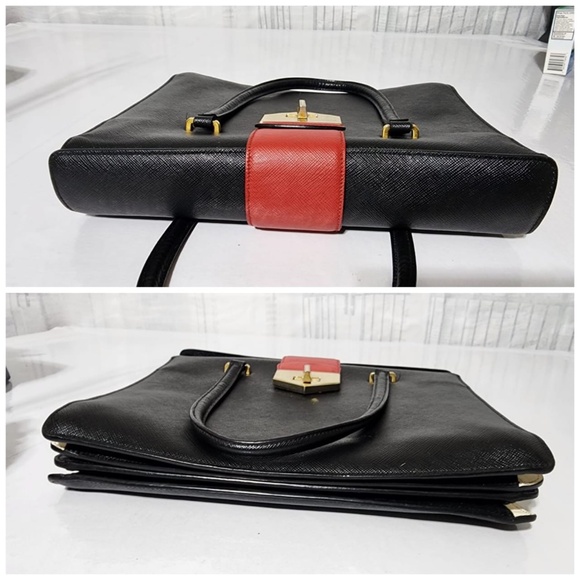 Authentic PRADA Saffiano Tri-Color Turn Lock Bianco Rosso Bag Black - Picture 7 of 14